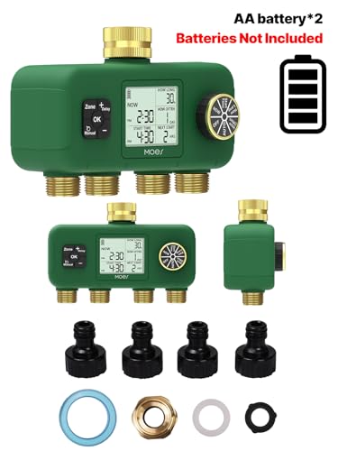 MOES 4 Zone Water Timer, Brass Fittings, Sequential Watering, No Wi-Fi - style: 4 Zones (4 Outlets)