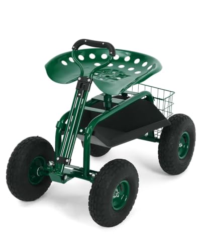 Garvee Heavy Duty Garden Work Seat, Garden Scooter Rolling Seat 360° Swivel - color: Green