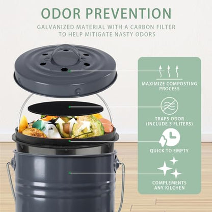 MUMTOP Compost Bin for Kitchen Countertop,1.3 Gal Metal Compost Container - color: Gray