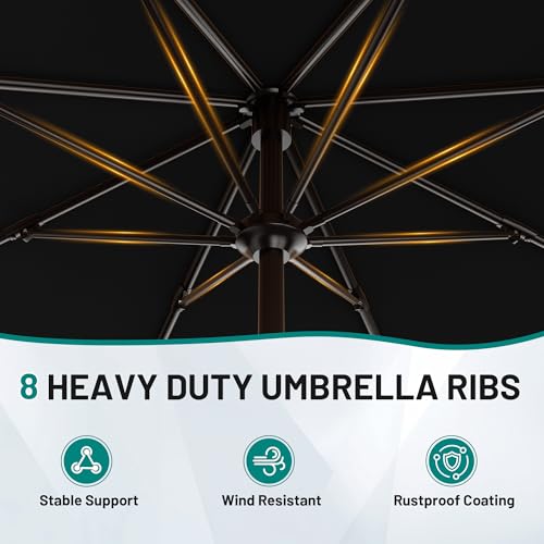 AreShark 9FT Outdoor Patio Umbrella with Tilt and Crank, Black - color: Black, size: 9ft