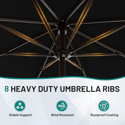 AreShark 9FT Outdoor Patio Umbrella with Tilt and Crank, Black - color: Black, size: 9ft