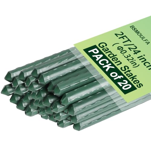 Garden Stakes 2ft, Metal Plant Stakes 2 Feet for Gardening and Farm, 24" Plastic Coated Plant Support for Tomato, Cucumber, Bean, Flower, Potted and More Climbing Plants - size: 2ft, pack of 20
