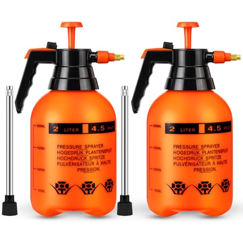 2 Set Handheld Pump Sprayers 0.5 Gallon Water Spray Bottles 2l Garden Plant Pump Sprayers with Adjustable Steel Nozzle Extended Rod for Plant Mist Watering Cleaning Spraying Fertilizing - color: Orange, size: 2L