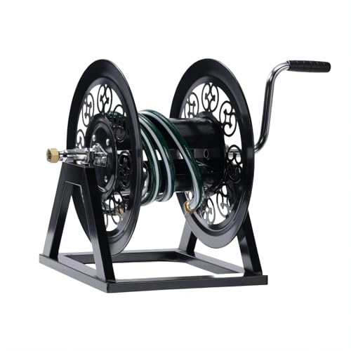 VINGLI Decorative Hose Reel, Wall Mount Water Hose Reel for Garden Outside with Heavy Duty Portable Rolling Design Metal, 108FT Capacity for 3/4" Hose for Outdoor Use (Black)