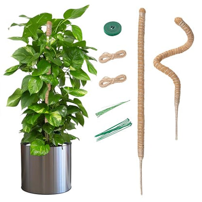 Mcbazel 2 Pack 27.5 Inch Bendable Moss Pole for Plants Monstera - Coco Coir Plant Support Stakes for Climbing Indoor Pothos, Potted Climbers & Philodendron - Flexible Stick Kit with Full Garden Ties - size: 2x70CM/27.5inch