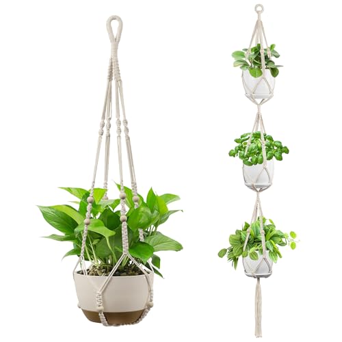 USLAI Macrame Plant Hanger, for Up to 15 Inch Pots, 72+35 Inch, Ivory - color: 72+35 Inch - Ivory