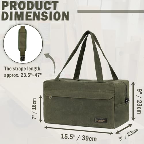 Tool Tote Bag, 16OZ Waxed Canvas Tool Bag with 7-Pocket & Shoulder Strap - for Electrician Contractor Repairman, Multi-Purpose Garden Tools Carrier with Portable Handle, Army Green - color: ArmyGreen, size: L