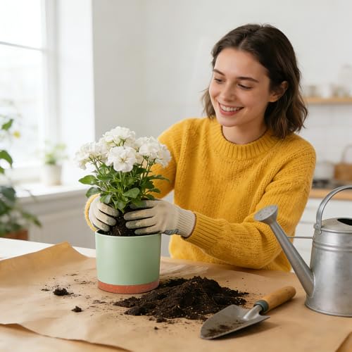 GARDIFE 3 Pack Cylinder Planter Set 10/9/8 Inch White Indoor Plant Pots - color: Green-brown