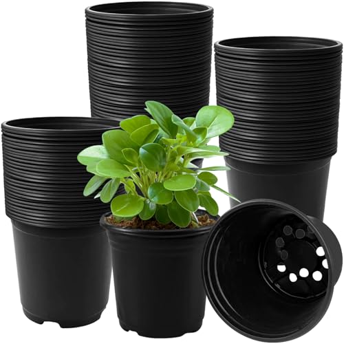 OJYUDD 120 Pcs 0.5 Gallon Black Plastic Plant Nursery Pots,Plant Seedling Pots with Drainage Holes,Black Flower Planting Container for Seedlings Transplanting,Planting,Succulent - size: 120 Pcs 0.5 Gallon