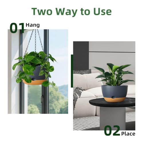 Hanging Planters, 3 Pack, Self-Watering, 10 Inch, Grey - color: Gray, size: 10 Inch