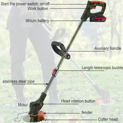 Weed Wacker Cordless, Electric Weed Eater & Lawn Edger - 21V Battery Powered Grass Trimmer 3-in-1 Stringless Grass Trimmer/Edger/Brush Cutter with 2×4.0Ah Batteries (Orange B)