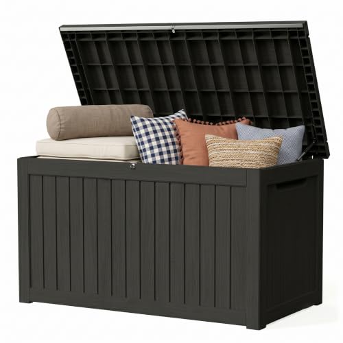 270 Gallon Outdoor Storage Box Resin Deck Box All Weather Waterproof Large Lockable Storage Container Deck Box for Patio Furniture, Garden Tools, Lockable, Black - color: Black, size: 270 GAL NEW
