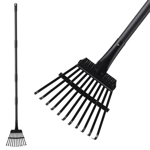 Small Rake for Leaves, 11 Tines Narrow Garden Rake, 60'' Long Handle Small Rakes for Dog Poop, Lawns, Flower Beds, Mulch, Shrub - style: 11 Tines Rake