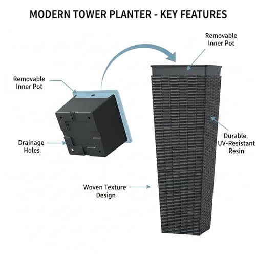 Festnight 32in Large Planters for Outdoor Plants, Outside Tall Black Planters Set of 2, Resin Front Porch Planters, Outdoor Planters for Porch Backyard Patio, Garden Flower Pots, 11.69x11.69x32.28in - size: 11.69x11.69x32.28in