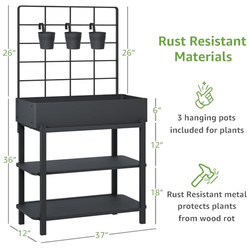 Metal Raised Garden Bed with Trellis & Legs