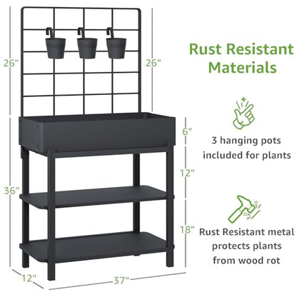 Metal Raised Garden Bed with Trellis & Legs