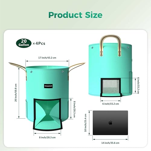 4 Pcs 20 Gallon Potato Grow Bags with Harvest, Breathable Window - size: 20 gallon