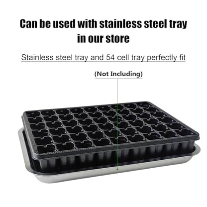 RooTrimmer 54 Cell Seed Starter Trays, 2.8" Deep Plug Flat Tray,10 Pieces Big Holes Germination Tray, Thick Durable Seedling Plastic Nursery Reusable Trays (11.14inch ×14.6 inch, 10-Pack) - size: 54 Cells Plug Tray-10P