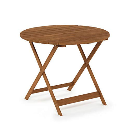 Furinno TIOMAN Outdoor Foldable Patio Table, Natural - size: Round Dining Folding Table