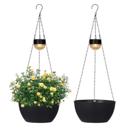 SUNNYPARK 2 Pack Solar Hanging Planters for Plants Outdoor - color: Black