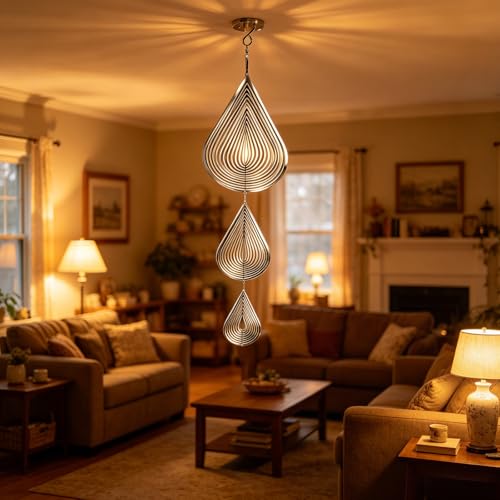 3D Water Drop Wind Spinners, Stainless Steel Hanging Reflective Spinner Set