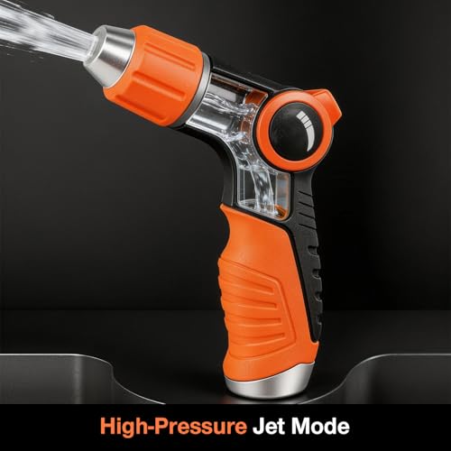 Besiter Garden Hose Nozzle Sprayer High Pressure Water Hose Nozzle with 4 Patterns with Adjustable Spray for Car Washing, Garden Watering, Patio Cleaning and Pets (Orange) - color: Lightorange
