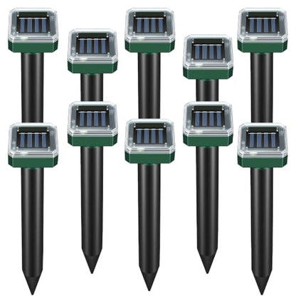 Mole Repellent Solar Powered Sonic Snake & Skunk Vole & Gopher & Armadillo & Rabbit & Groundhog & Chipmunk & Raccoon Repellent for Yard,Waterproof Outdoor Ultrasonic Mole Deterrent Spikes,10 Pack