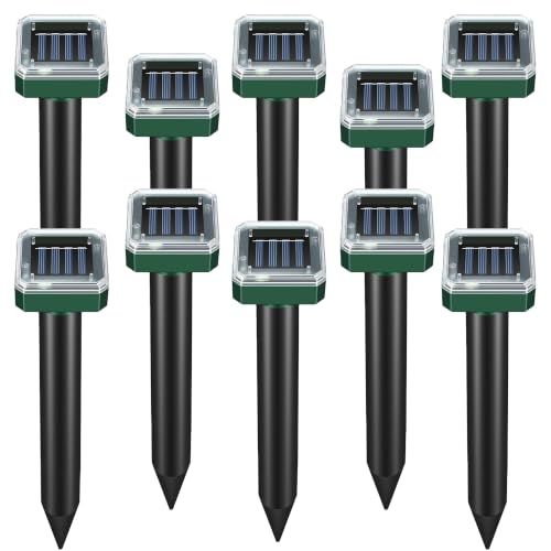 Mole Repellent Solar Powered Sonic Snake & Skunk Vole & Gopher & Armadillo & Rabbit & Groundhog & Chipmunk & Raccoon Repellent for Yard,Waterproof Outdoor Ultrasonic Mole Deterrent Spikes,10 Pack