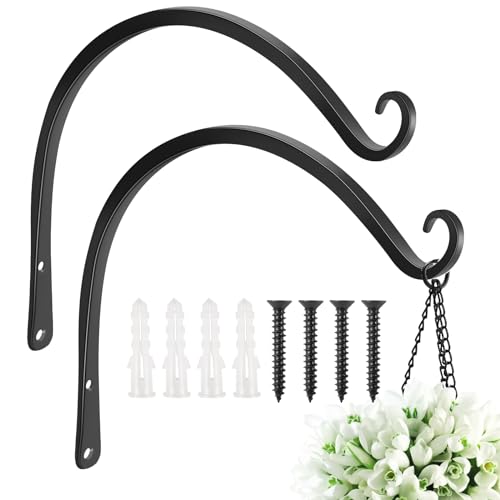 Feed Garden Wall Hook Hanging Plant Bracket 14 Inch, Decorative Straight Plant Hanger for Hanging Bird Feeders, Wind Chimes, Flower Baskets, Yoga Mat, Indoor/Outdoor Use 2 Pack,Black - color: Black-C, size: 14 Inch