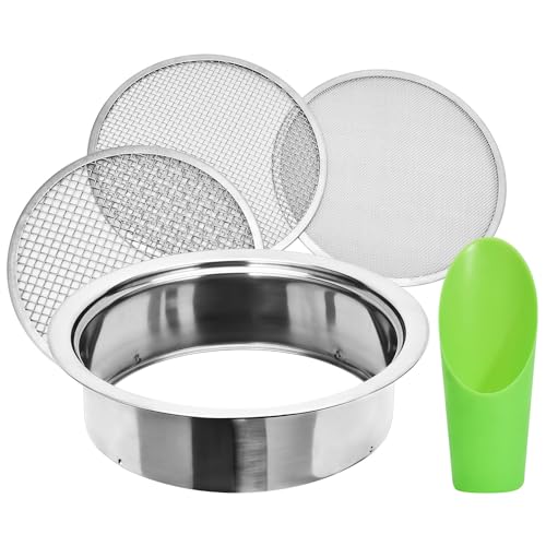 Soil Sieve Sifter Set Stainless Steel,Garden Sieve Set with 3 Interchangeable Mesh 1,3,5mm,Sifting Screen for Dirt, Sand, Rock, Filtration, Compost, with Soil Scoops Gardening Tool - style: 131