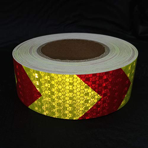 Waterproof Reflective Tape,Red Yellow 2 Inch X100 Feet Conspicuity Adhesive Safety Tape,High Visibility Arrow Hazard Warning Reflector Tapes for Trucks Trailer Vehicle Outdoor Signs - color: 2" X 100ft