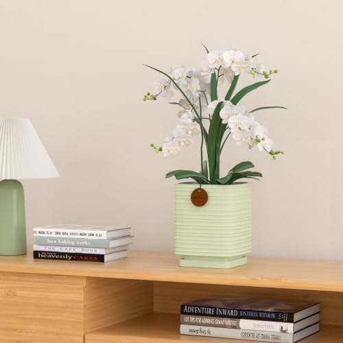 5.1 Inch Light Green Ceramic Planter with Drainage and Saucer - color: Light Green, size: Small