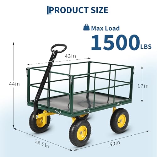 1500 LBS Steel Garden Cart with Removable Sides & Liner - color: Green