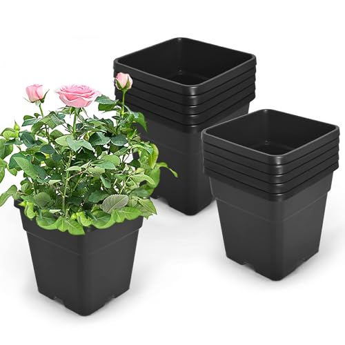 HOSTIC 3 Gallon Square Nursery Pots Flexible Plastic Pots for Plants Gallon Pot with Drainage Holes 10 Pcs - color: Black, size: 3 Gallon-10Pcs