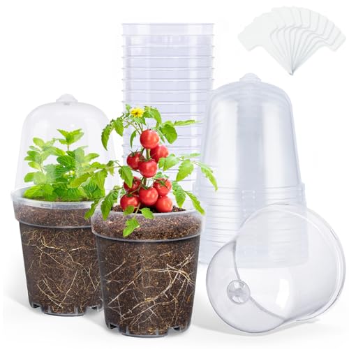 homenote 5 Inch Clear Nursery Pots with Humidity Domes and Labels (15 Pcs) - color: Transparency-with Lid, size: 5 Inch-15 Pack