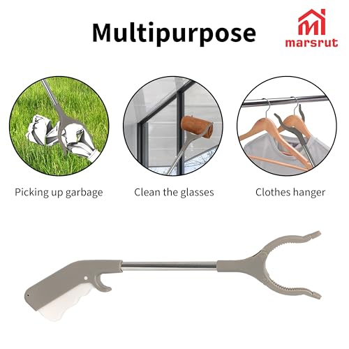 2pcs Short Grabber Reacher Tool for Seniors, 16 Inch Small Mini Extra Strong Tongs for Handicap Elderly Childrens Adult, Trash Litter Reaching Picker Stick, Heavy Duty Extension Helping Hands, Grey