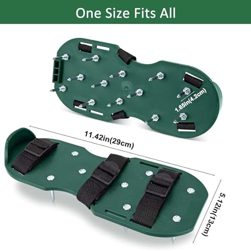 Lawn Aerator Shoes with Adjustable Straps for Grass, Heavy Duty Spiked Aerating Sandals for Yard Patio Lawn Garden, Aerator Lawn Tool or Screed Shoes, One Size Fits All, Black Green Epoxy Shoes