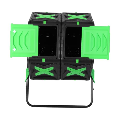 140L Dual Chamber Compost Bin Outdoor Rotating Composter W/Sliding Door Easy Setup Compost Tumbler for Outside Garden and Yard