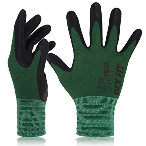 DEX FIT Premium Nylon Nitrile Work Gloves FN320, Forest Green, 7 (S) - Machine Washable, 3D-Comfort Stretchy Fit, Firm Grip, Thin & Lightweight, Durable, Breathable & Cool - color: Forest Green, size: Small