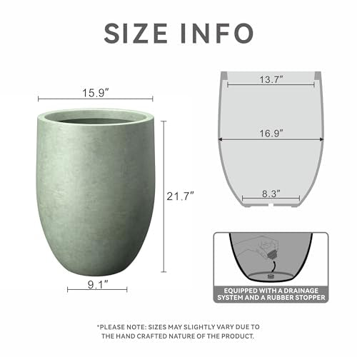 Kante Large Round Bullet Mint Green Concrete Planter 21.7" Tall, Outdoor - color: Mint Green
