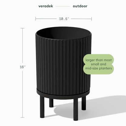 Veradek Demi Series Raised Planter - Round Planter with Stand - color: Black/Black, size: 12 Inch