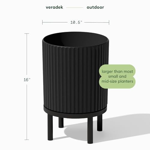 Veradek Demi Series Raised Planter - Round Planter with Stand - color: Black/Black, size: 12 inch - 2 Pack
