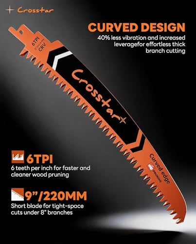 Crosstar 3 Pack Arc Edge Reciprocating Saw Blades,9inch 6TPI, Wood Pruning - size: 3pcs 9in