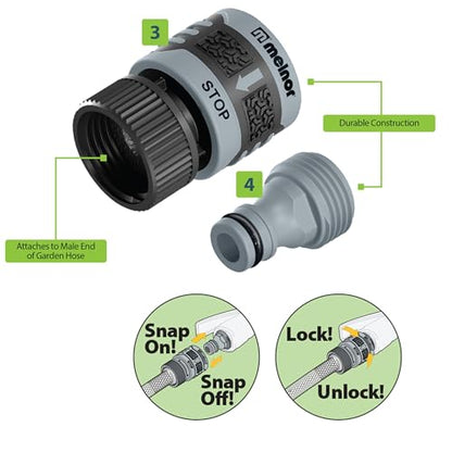 Melnor 65180AMZ 3 Piece Quick Connect Starter Set Connector Bundle, Product Adapter, Product End Connector, Black, Grey - size: 3 pcs Set