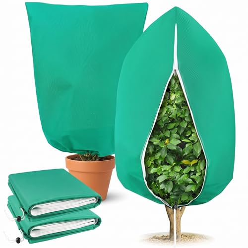 2 Pack Plant Covers Freeze Protection, 31.5" x 47.2" Frost Protection Covers with Zipper and Drawstring, Reusable Winter Plant Blanket for Outdoor Plants, Potted Trees, Shrubs and Garden Plants