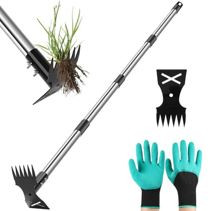 Weed Puller Tool with Long Handle - 54" Heavy Duty Manual Weeder & Garden Hoe, 2 in 1 Uprooting Tool for Yard, Lawn, Flower Bed, and Patio, Durable Weed Remover for Gardening (54") - style: 54"