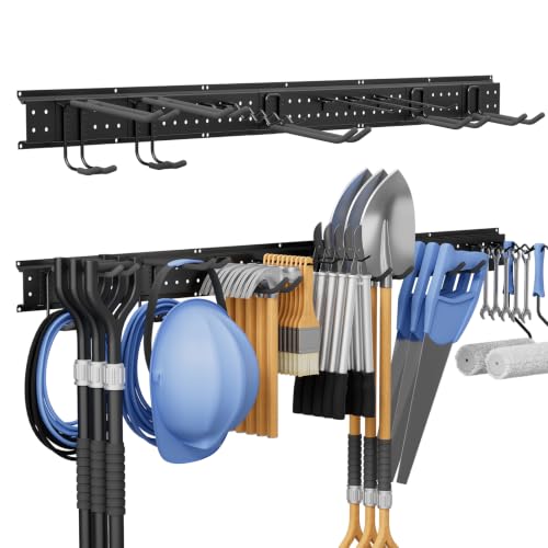 49.5" Garage Tool Organizer Wall-Mounted, Heavy Duty Garage Wall Organizer with 10 Adjustable Hooks, Garden Tool Storage Rack, Holds Up to 400 lbs - size: 49.5 in/10 hooks