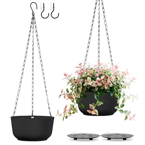 8 Inch Black Hanging Planters for Outdoor Indoor Plants - Set of 2 - color: Black, size: 8 Inch