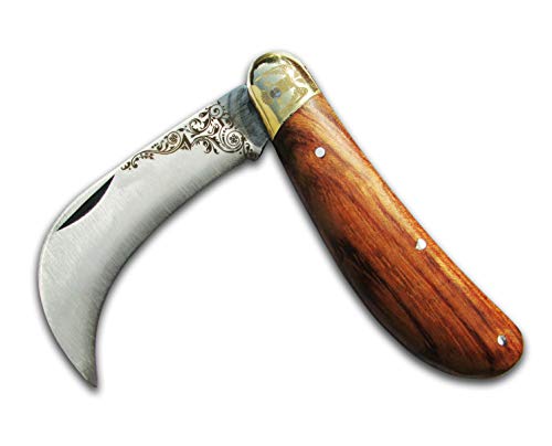 Glittering Bazaar 7" Folding Garden Hawkbill Sickle, Weed Pruning, Mushroom, Budding Grafting, Vineyards Tool for Gardeners or Campers Harvesting Orchards - High Carbon Steel
