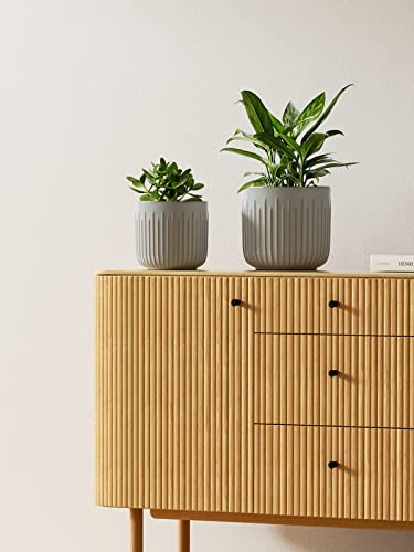 LE TAUCI Ceramic Pots for Plants, 8.3/7/6 Inch Indoor Planters with Drainage Holes & Mesh, Modern Glossy Glaze Cylinder Fluted Plant Pot for Snake Plant, Set of 3, Mist Gray - color: Mist Gray